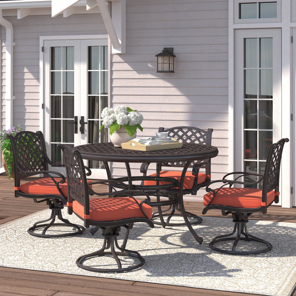 Sparta Stylish Outdoor 5-Piece Aluminum Dining Set with Cushion: Weather-Resistant, Classic, Durable and Comfortable Patio Furniture Set with Swivel Rockers and Round Table