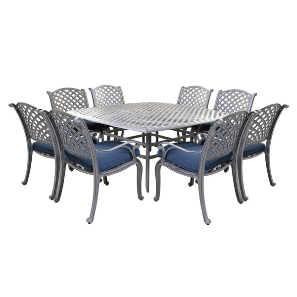 Sparta 9 Piece Aged Bronze Aluminum Square Dining Set with 8 Cushioned Arm Dining Chairs