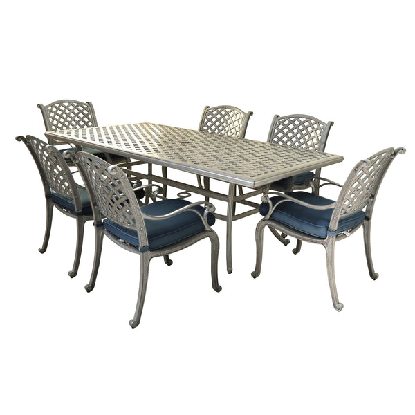 Sparta 7 Piece Aged Bronze Aluminum Rectangle Dining Set with 6 Cushioned Arm Dining Chairs