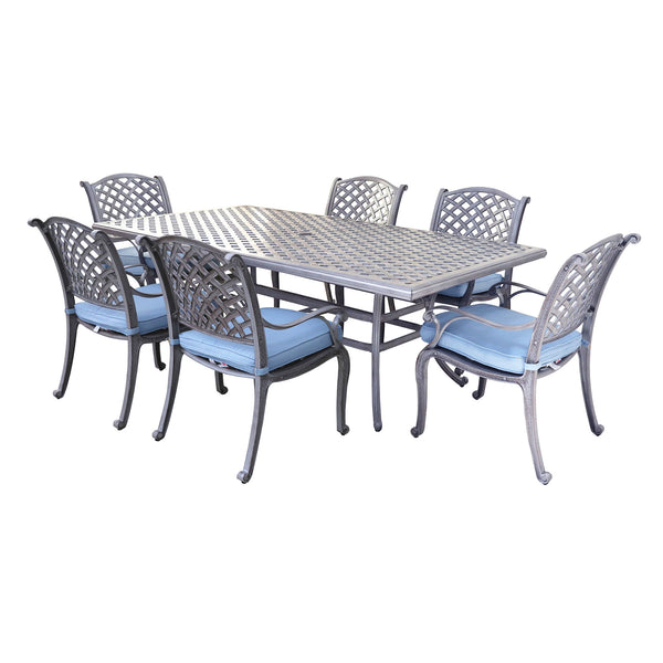 Sparta 7 Piece Aged Bronze Aluminum Rectangle Dining Set with 6 Cushioned Arm Dining Chairs