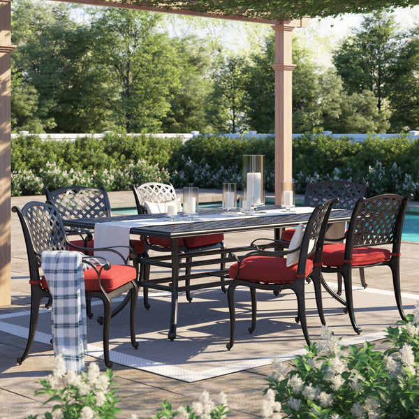 Sparta 7 Piece Aged Bronze Aluminum Rectangle Dining Set with 6 Cushioned Arm Dining Chairs