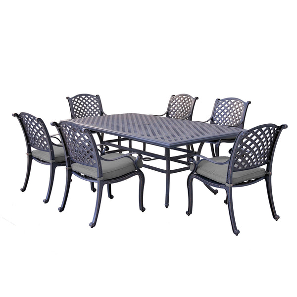 Sparta Stylish Outdoor 7-Piece Aluminum Dining Set with Cushion: Weather-Resistant, Classic, Durable and Comfortable Patio Furniture Set with Armchairs and Rectangle Table
