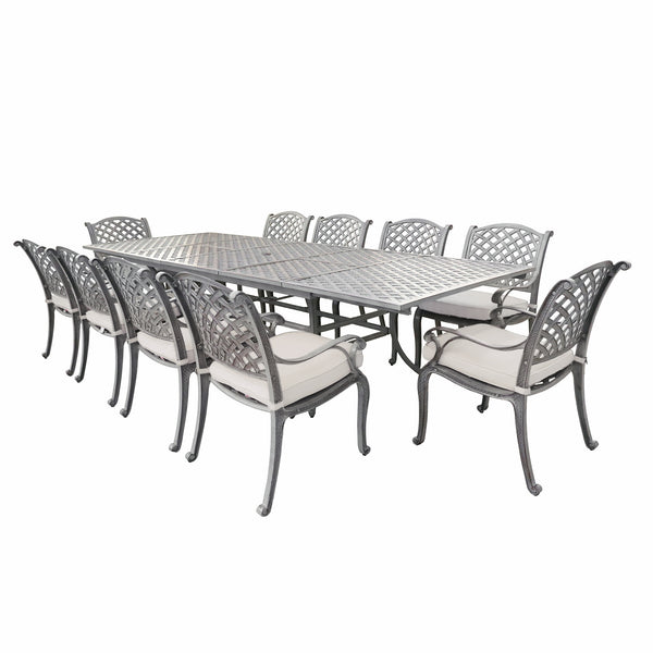 Sparta Stylish Outdoor 11-Piece Aluminum Rectangular Dining Set: Weather-Resistant, Rust-Proof and Durable Patio Furniture Set with 10 Cushion Dining Chairs and Extendable Table