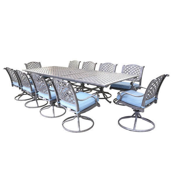 Sparta Stylish Outdoor 11-Piece Aluminum Rectangular Dining Set: Weather-Resistant, Rust-Proof and Durable Patio Furniture Set with 10 Swivel Rocker Chairs with Cushion and Extendable Table