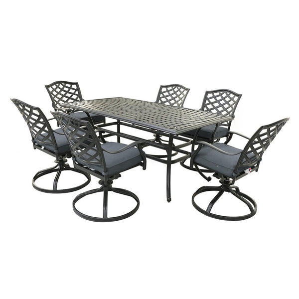 Florence Aluminum 7-Piece Set Rectangle Table, 6 Swivel Chairs