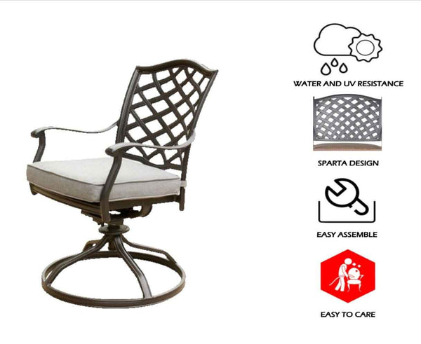 Florence Aluminum Swivel Dining Chairs with Cushion - Modern Design, Durable and All-Weather Armchairs for Outdoor, Patio, and Garden, Set of 2
