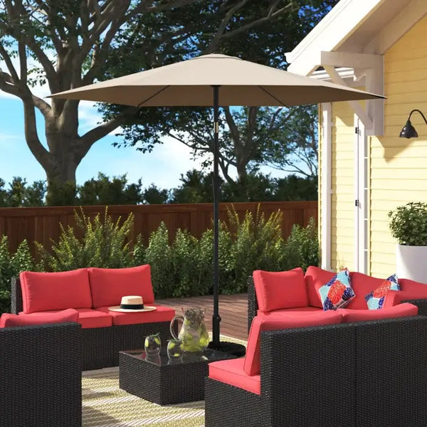 9ft UV-Resistant Patio Umbrella - Waterproof Outdoor Table Shade with Push-Button Tilt & Crank - Ideal for Garden, Deck, Pool & Restaurant (Storage Bag Included, Base Not Included)