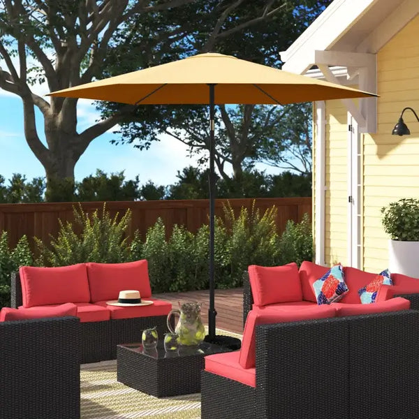 9ft UV-Resistant Patio Umbrella - Waterproof Outdoor Table Shade with Push-Button Tilt & Crank - Ideal for Garden, Deck, Pool & Restaurant (Storage Bag Included, Base Not Included)