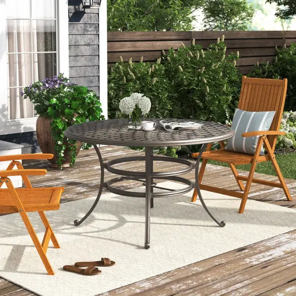 Florence Premium Aluminum 49"" Round Dining Table with Umbrella Hole: Weather-Resistant, Durable, Modern Outdoor Furniture for Patio and Garden