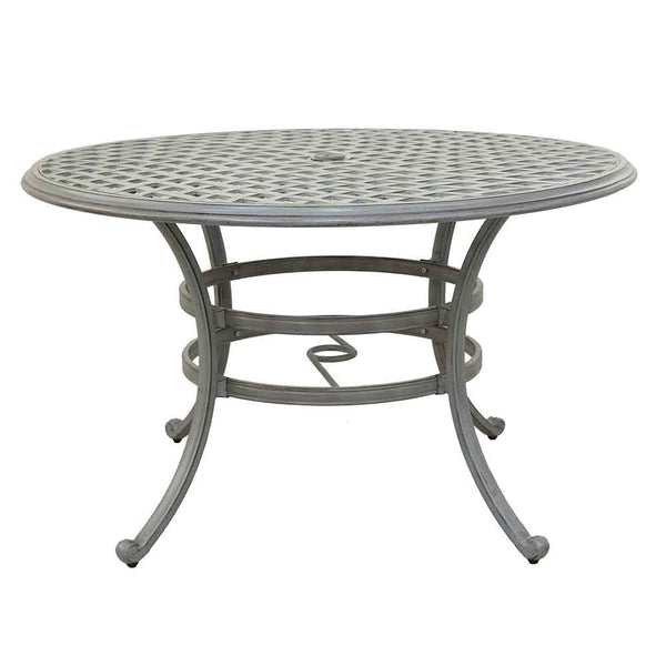 Florence Premium Aluminum 49"" Round Dining Table with Umbrella Hole: Weather-Resistant, Durable, Modern Outdoor Furniture for Patio and Garden