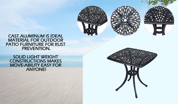 Athens Modern Outdoor Aluminum 21 Inch Square End Table: Durable, Stylish, Weather-Resistant, Rust-Proof Patio Side Table for Garden, Balcony, and Lounging Area