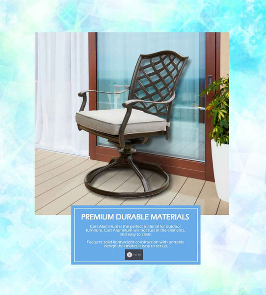 Florence Aluminum Swivel Dining Chairs with Cushion - Modern Design, Durable and All-Weather Armchairs for Outdoor, Patio, and Garden, Set of 2
