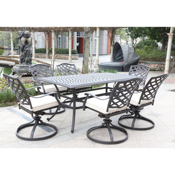 Florence Aluminum 7-Piece Set Rectangle Table, 6 Swivel Chairs