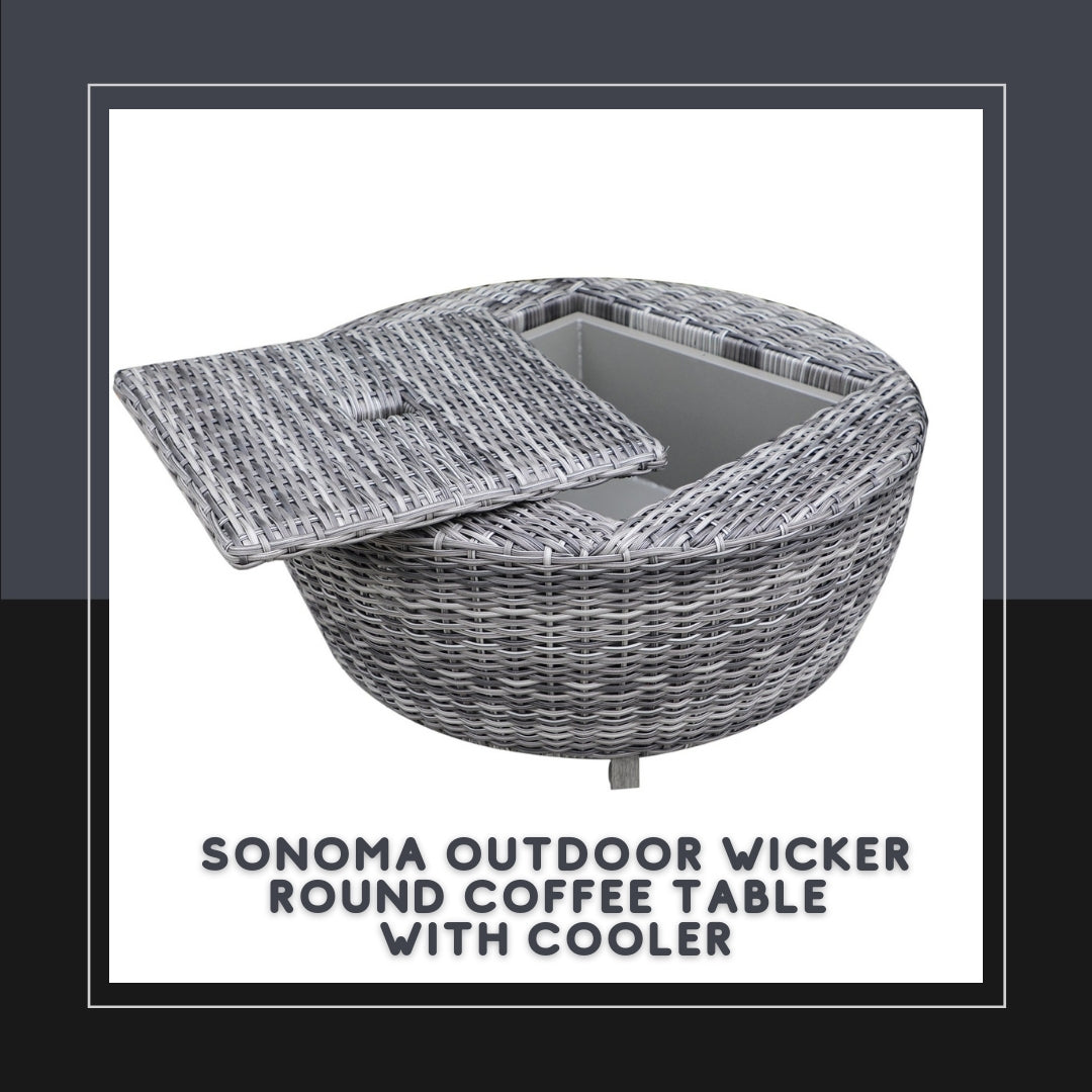 Sonoma Outdoor Wicker Round Coffee Table with Cooler