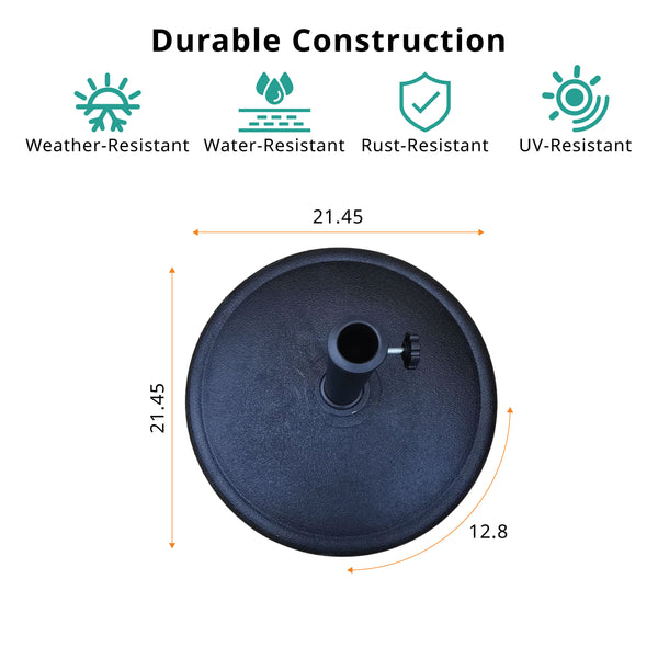 Resin Patio Umbrella Base: 42-Pound Round Freestanding Outdoor Umbrella Base with Locking Screw for 1.5" and 1.89" Pole