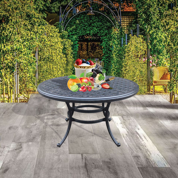 Sparta Outdoor All-Weather and Durable 52" Cast Aluminum Round Dining Table with Umbrella Hole for Patio, Garden, and Terrace