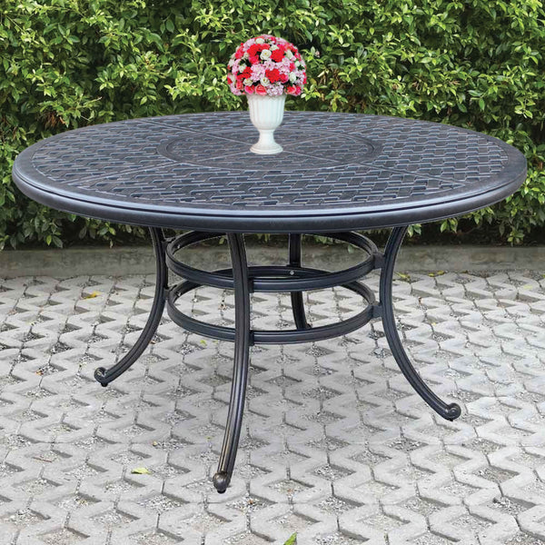 Sparta Outdoor All-Weather and Durable 52" Cast Aluminum Round Dining Table with Umbrella Hole for Patio, Garden, and Terrace