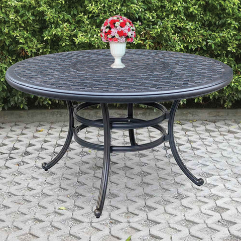 Sparta Outdoor All-Weather and Durable 52" Cast Aluminum Round Dining Table with Umbrella Hole for Patio, Garden, and Terrace