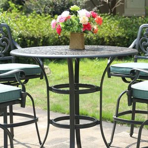 Athens Modern Outdoor Round Bar Table with Umbrella Hole: Durable Aluminum Construction and Weather-Resistant Bar height table Ideal for Patio, Garden, and Outdoor Spaces