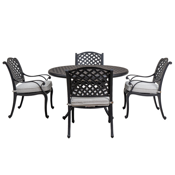 Sparta Stylish Outdoor 5-Piece Aluminum Dining Set with Cushion: Weather-Resistant, Classic, Durable and Comfortable Patio Furniture Set with Armchairs and Round Table