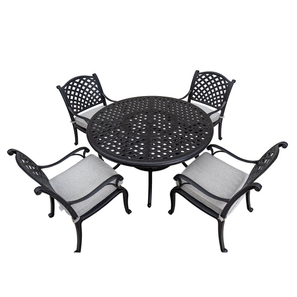 Sparta Stylish Outdoor 5-Piece Aluminum Dining Set with Cushion: Weather-Resistant, Classic, Durable and Comfortable Patio Furniture Set with Armchairs and Round Table