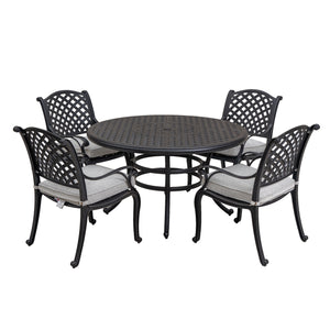 Manhattan Stylish Outdoor 5-Piece Aluminum Dining Set with Cushion: Weather-Resistant, Classic, Durable and Comfortable Patio Furniture Set with Armchairs and Round Table