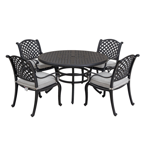 Sparta Stylish Outdoor 5-Piece Aluminum Dining Set with Cushion: Weather-Resistant, Classic, Durable and Comfortable Patio Furniture Set with Armchairs and Round Table