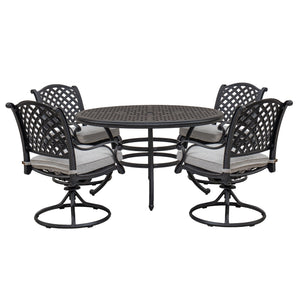 Sparta Stylish Outdoor 5-Piece Aluminum Dining Set with Cushion: Weather-Resistant, Classic, Durable and Comfortable Patio Furniture Set with Swivel Rockers and Round Table
