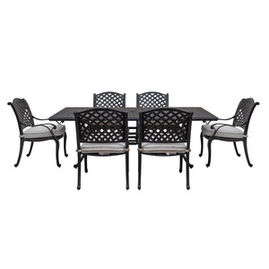 Manhattan Stylish Outdoor 7-Piece Aluminum Dining Set with Cushion: Weather-Resistant, Classic, Durable and Comfortable Patio Furniture Set with Armchairs and Rectangle Table