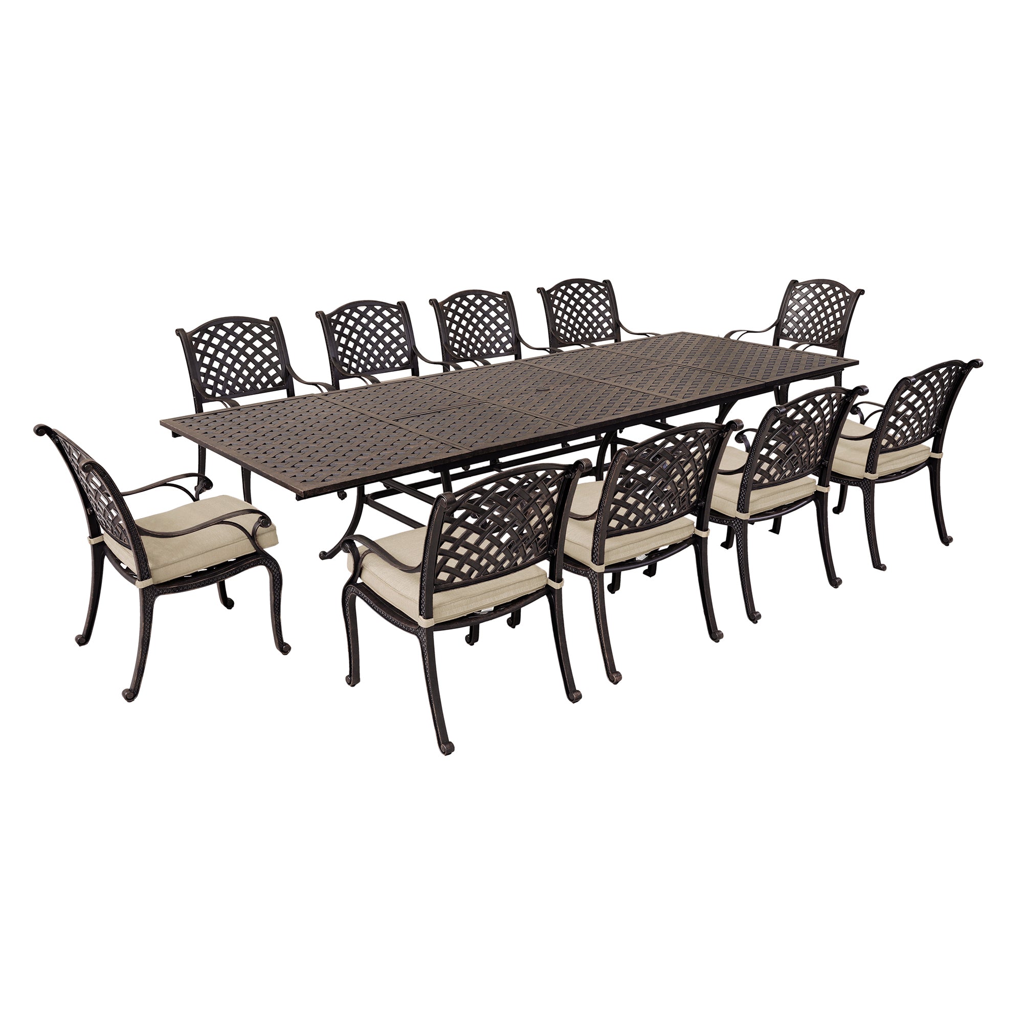 Sparta Stylish Outdoor 11-Piece Aluminum Rectangular Dining Set: Weather-Resistant, Rust-Proof and Durable Patio Furniture Set with 10 Cushion Dining Chairs and Extendable Table