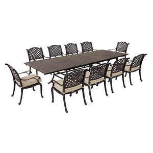 Sparta Stylish Outdoor 11-Piece Aluminum Rectangular Dining Set: Weather-Resistant, Rust-Proof and Durable Patio Furniture Set with 10 Cushion Dining Chairs and Extendable Table
