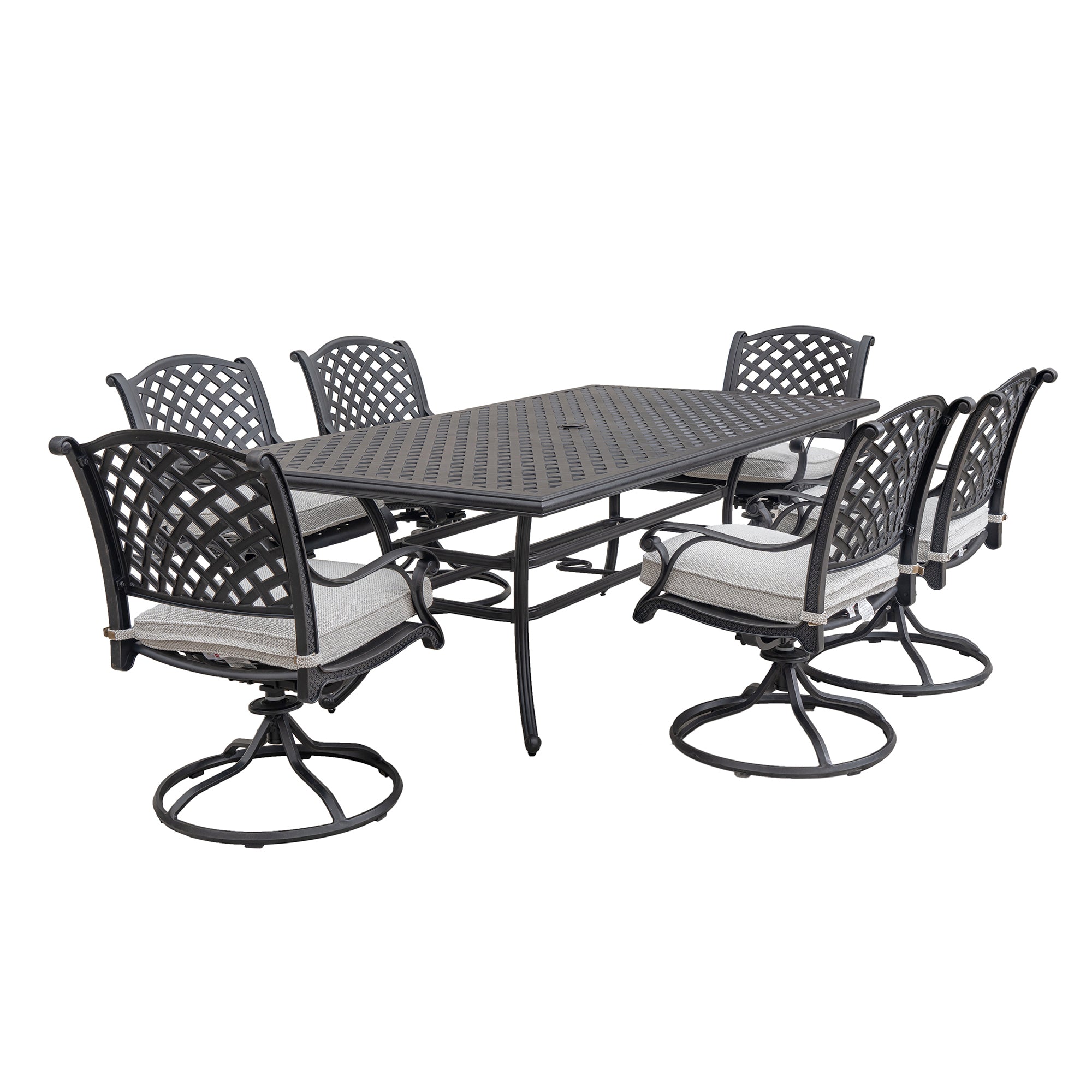 Sparta Stylish Outdoor 7-Piece Aluminum Dining Set with Cushion: Weather-Resistant, Classic, Durable and Comfortable Patio Furniture Set with Swivel rockers and Rectangle Table