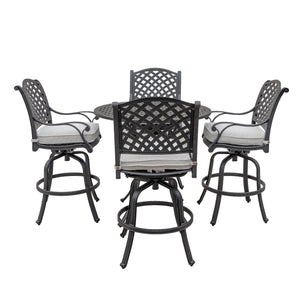 Manhattan Stylish Outdoor 5-Piece Aluminum Bar Set with Cushion: Weather-Resistant, Classic, Durable and Comfortable Patio Furniture Set with Bar stools and Round Table