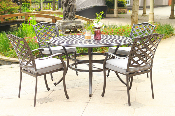Florence Aluminum 5 Piece Round Dining Set with 4 Arm Chairs