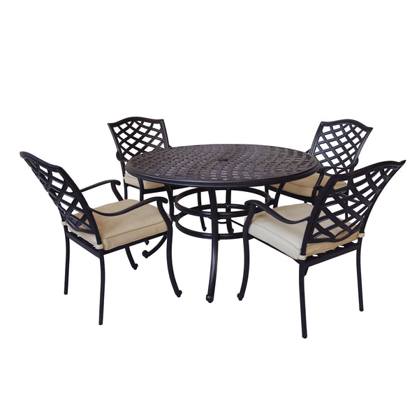 Florence Aluminum 5 Piece Round Dining Set with 4 Arm Chairs