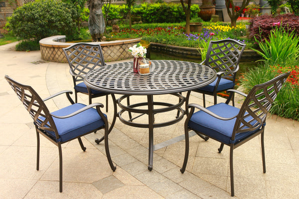 Florence Aluminum 5 Piece Round Dining Set with 4 Arm Chairs