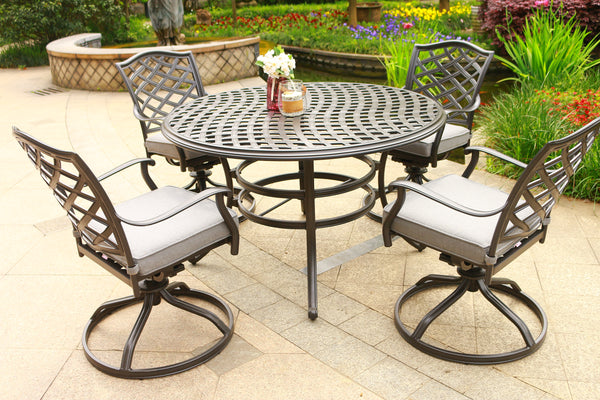 Florence Aluminum 5 Piece Round Dining Set with 4 Swivel Rockers