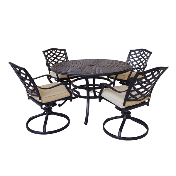 Florence Aluminum 5 Piece Round Dining Set with 4 Swivel Rockers