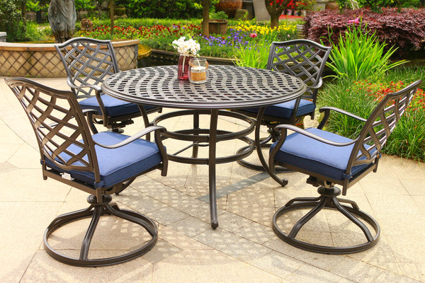 Florence Aluminum 5 Piece Round Dining Set with 4 Swivel Rockers