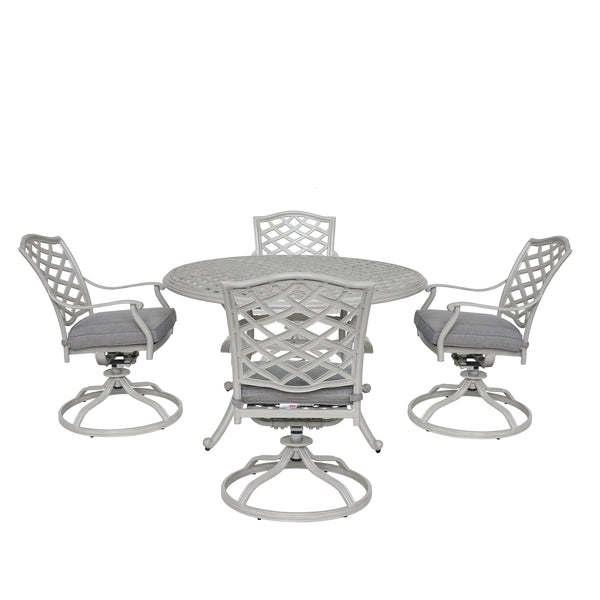 Florence Aluminum 5 Piece Round Dining Set with 4 Swivel Rockers