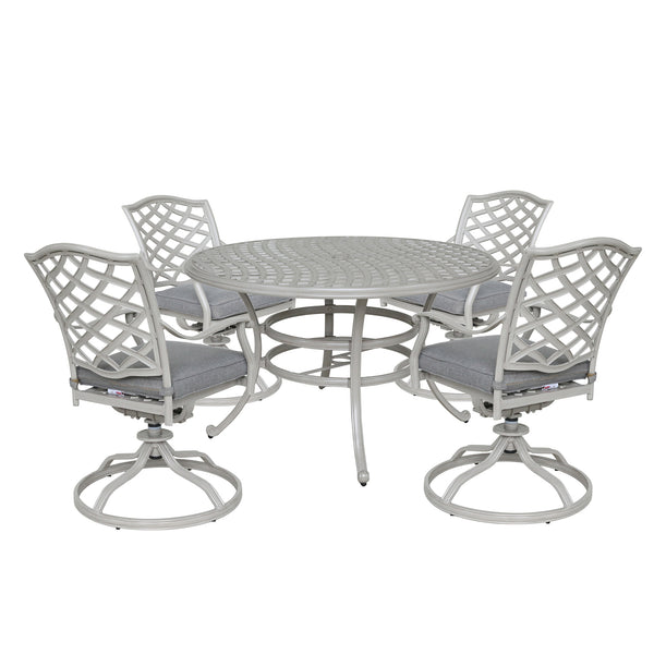 Florence Aluminum 5 Piece Round Dining Set with 4 Swivel Rockers