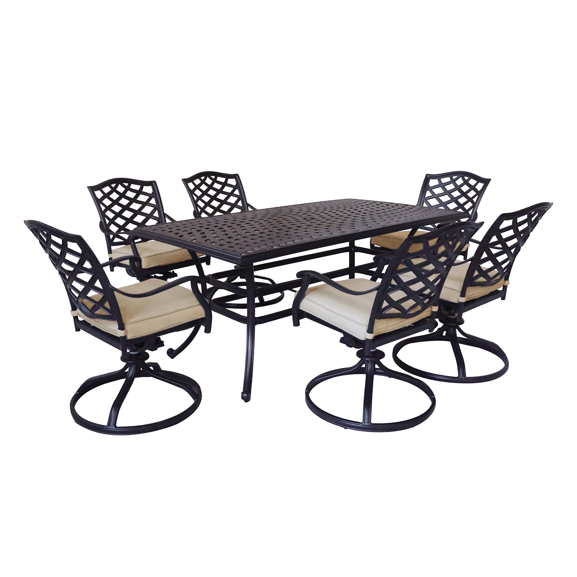 Florence Aluminum 7-Piece Set Rectangle Table, 6 Swivel Chairs