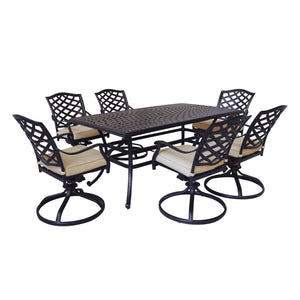 Florence Aluminum 7-Piece Set Rectangle Table, 6 Swivel Chairs