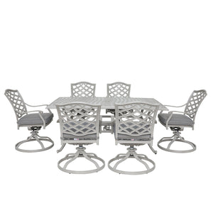 Florence Aluminum 7-Piece Set Rectangle Table, 6 Swivel Chairs