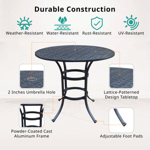 Manhattan Outdoor 42" Modern Aluminum Round Bar Table: Weather Resistant Outdoor Patio Furniture, Bistro & Bar Height Table with Umbrella Hole