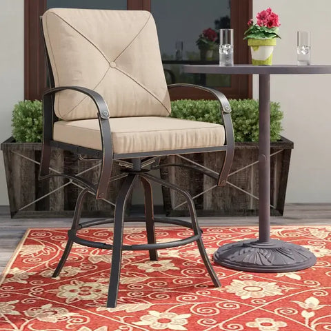 Santa Rosa Durable Tall Outdoor Aluminum Patio Bar Chairs with Cushion - Weather-Resistant, Swivel, and Comfortable Barstool for Indoor and Outdoor Use, Set of 2