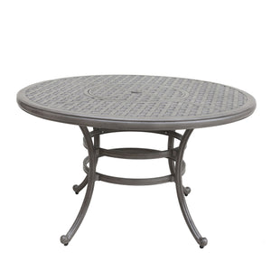 Manhattan Outdoor All-Weather and Durable 52" Cast Aluminum Round Dining Table with Umbrella Hole for Patio, Garden, and Terrace