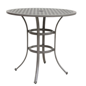 Manhattan Outdoor 42" Modern Aluminum Round Bar Table: Weather Resistant Outdoor Patio Furniture, Bistro & Bar Height Table with Umbrella Hole