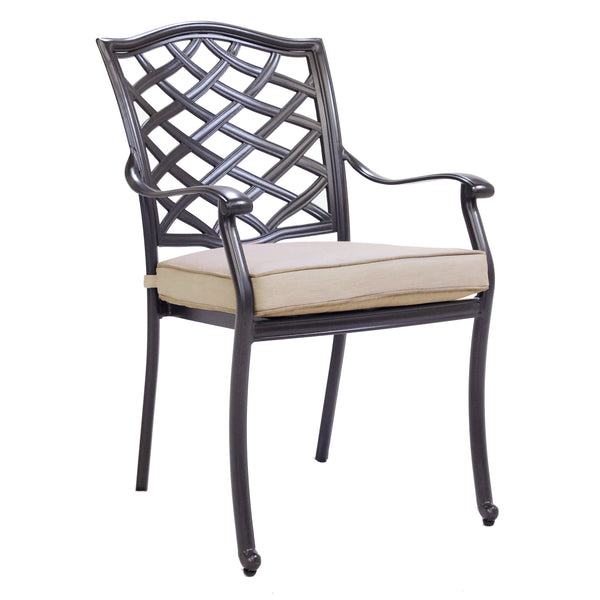 Florence Aluminum Dining Arm Chairs with Cushion: Modern Design, Durable and All-Weather Dining chairs for Outdoor, Patio, and Garden, Set of 2