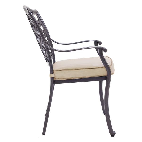 Florence Aluminum Dining Arm Chairs with Cushion: Modern Design, Durable and All-Weather Dining chairs for Outdoor, Patio, and Garden, Set of 2